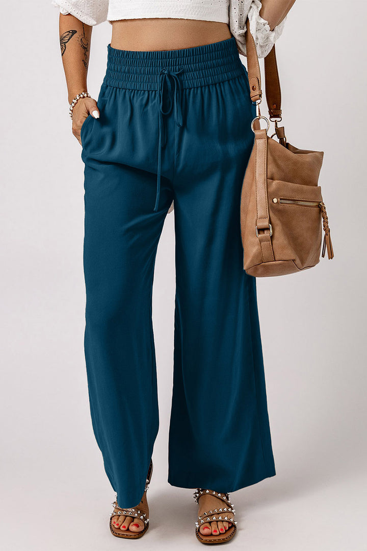 Drawstring Smocked Waist Wide Leg Pants-Trendsi-Deep Teal-S-[option4]-[option5]-[option6]-[option7]-[option8]-Shop-Boutique-Clothing-for-Women-Online
