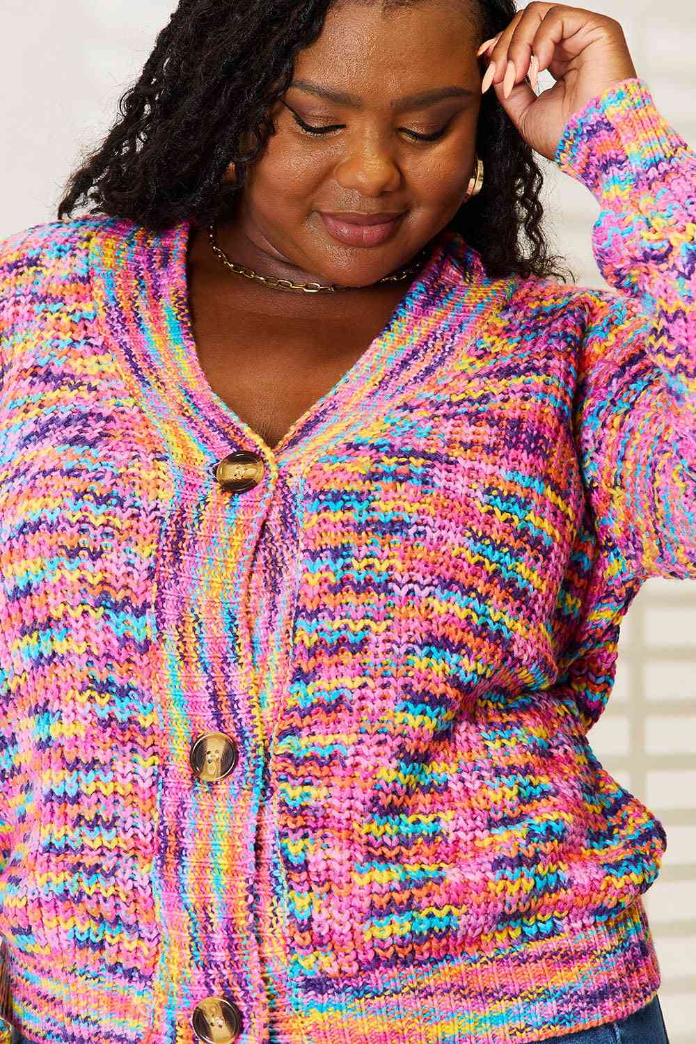 Woven Right V-Neck Rainbow Cardigan-Trendsi-[option4]-[option5]-[option6]-[option7]-[option8]-Shop-Boutique-Clothing-for-Women-Online