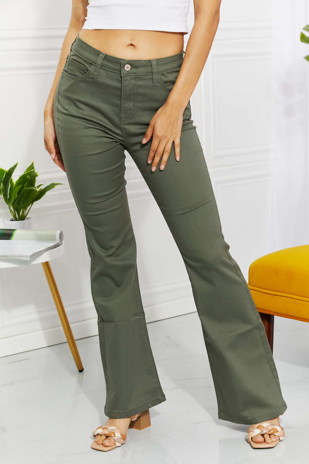 Zenana Clementine High-Rise Bootcut Jeans in Olive-Trendsi-Matcha Green-S-[option4]-[option5]-[option6]-[option7]-[option8]-Shop-Boutique-Clothing-for-Women-Online