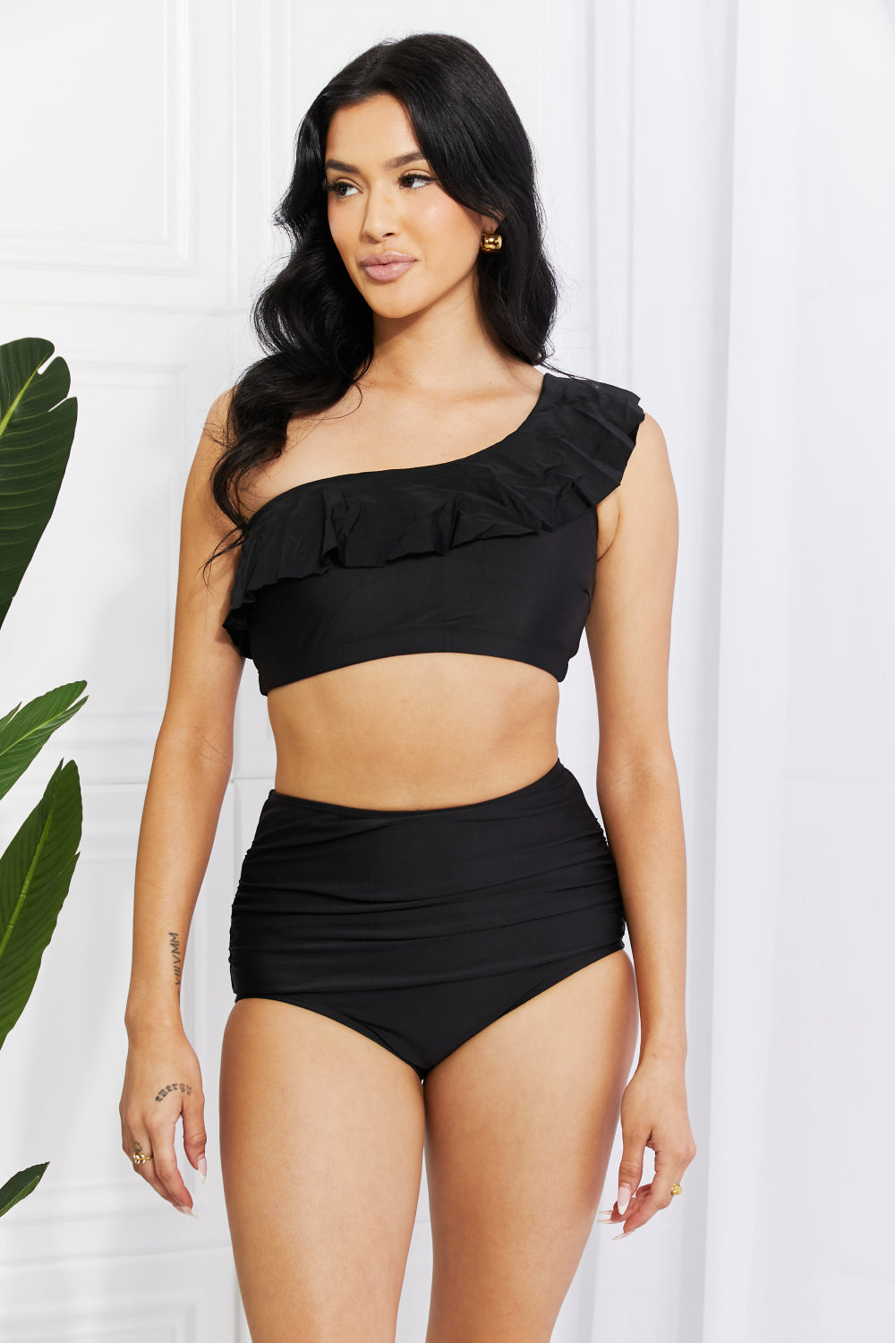 Marina West Swim Seaside Romance Ruffle One-Shoulder Bikini in Black-Trendsi-Black-S-[option4]-[option5]-[option6]-[option7]-[option8]-Shop-Boutique-Clothing-for-Women-Online