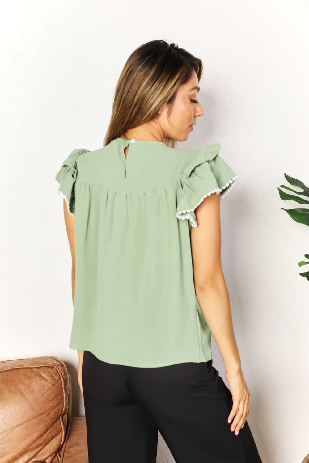 Double Take Pleated Detail Flutter Sleeve Blouse-Trendsi-[option4]-[option5]-[option6]-[option7]-[option8]-Shop-Boutique-Clothing-for-Women-Online