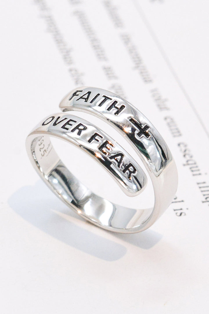 925 Sterling Silver FAITH OVER FEAR Bypass Ring-Trendsi-Silver-One Size-[option4]-[option5]-[option6]-[option7]-[option8]-Shop-Boutique-Clothing-for-Women-Online