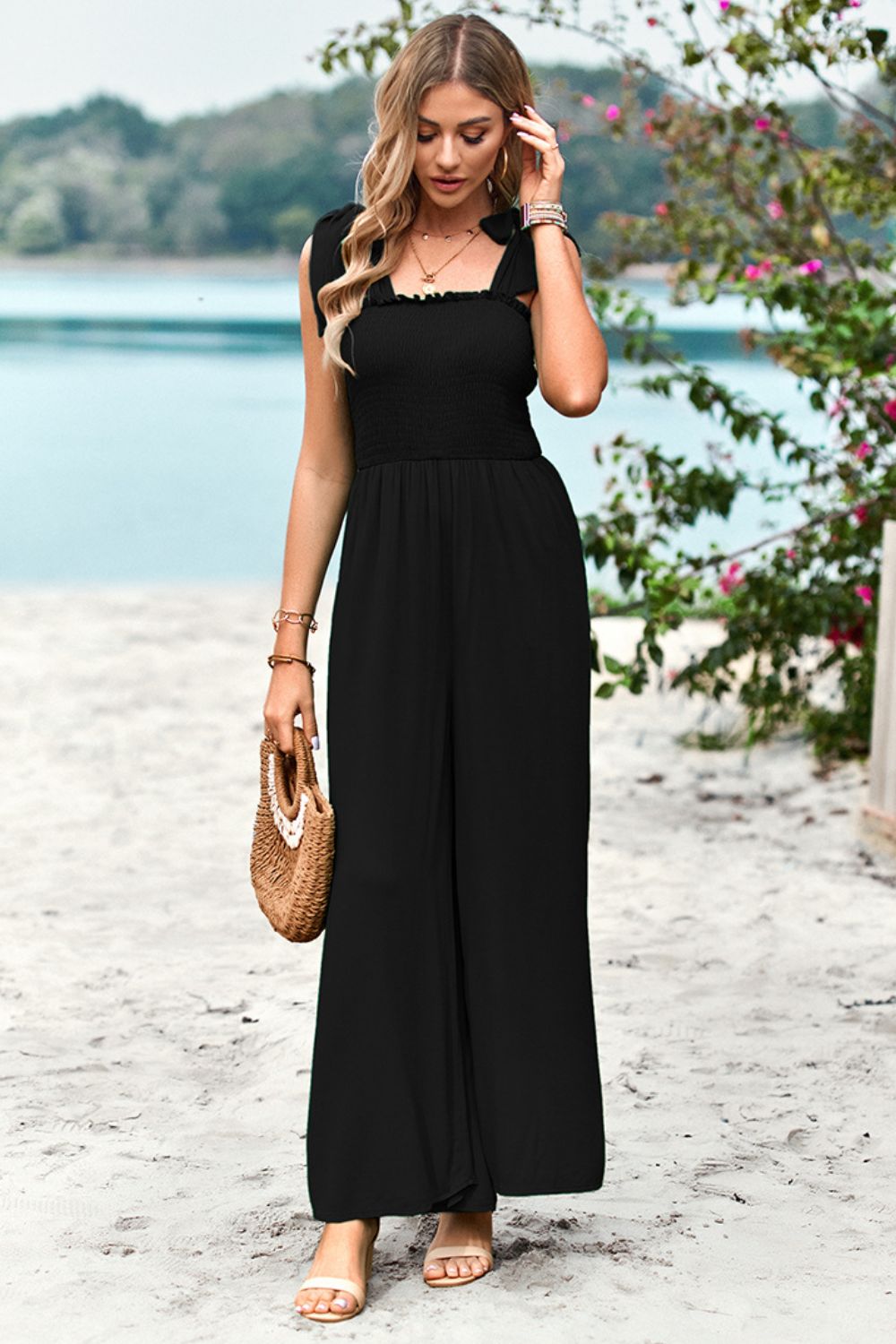 Frill Trim Tie Shoulder Wide Leg Jumpsuit with Pockets-Trendsi-[option4]-[option5]-[option6]-[option7]-[option8]-Shop-Boutique-Clothing-for-Women-Online