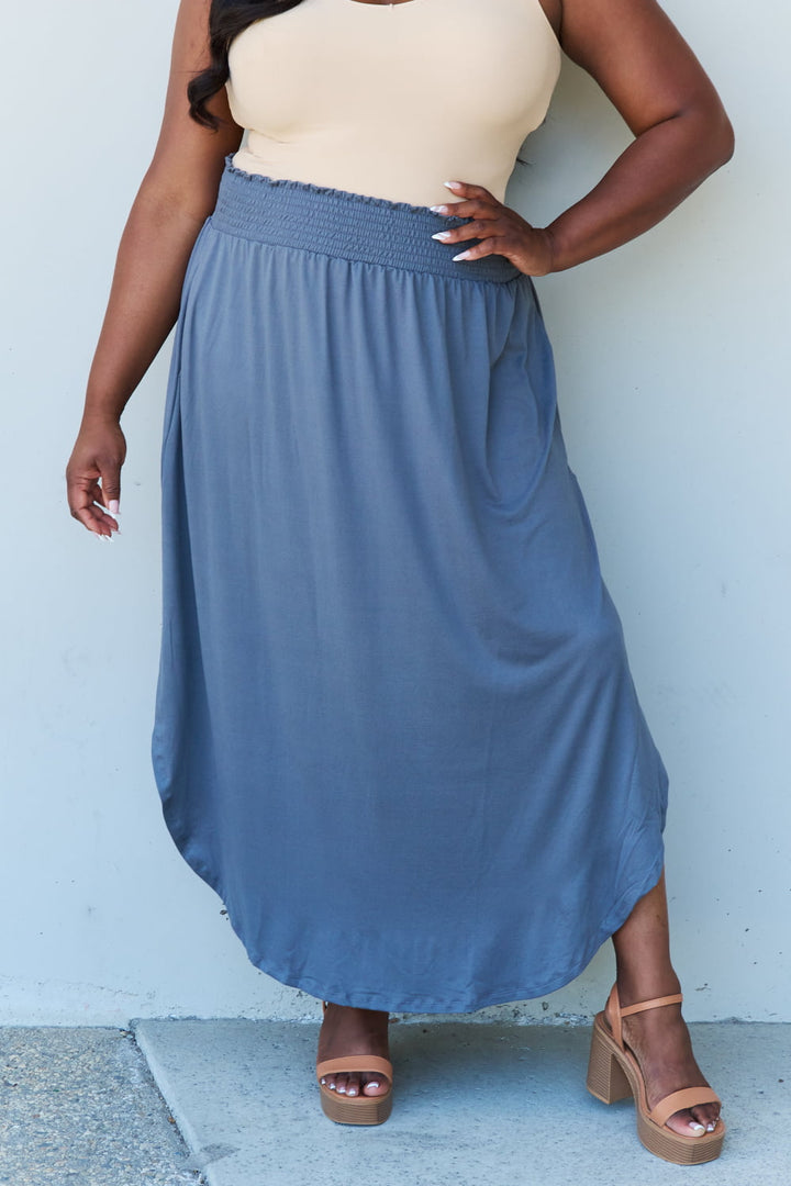 Doublju Comfort Princess High Waist Scoop Hem Maxi Skirt in Dusty Blue-Trendsi-[option4]-[option5]-[option6]-[option7]-[option8]-Shop-Boutique-Clothing-for-Women-Online