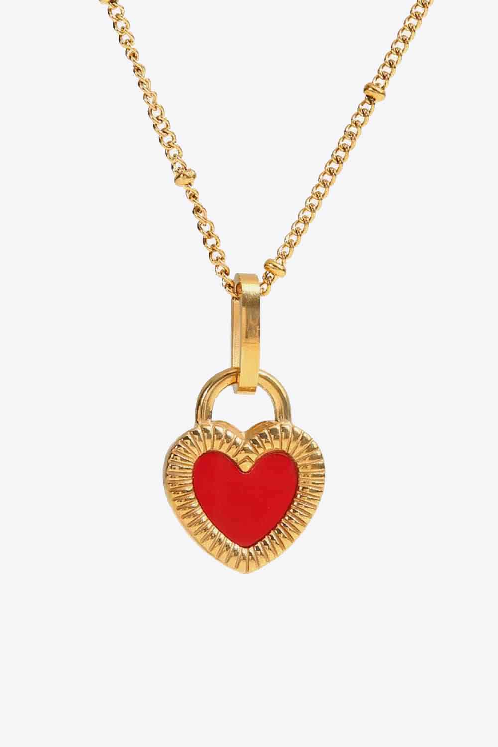 Stainless Steel Heart Pendant Necklace-Trendsi-Red-One Size-[option4]-[option5]-[option6]-[option7]-[option8]-Shop-Boutique-Clothing-for-Women-Online