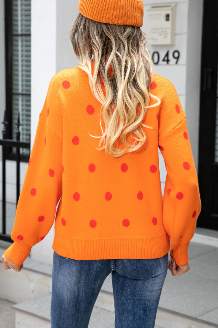 Woven Right Polka Dot Round Neck Dropped Shoulder Sweater-Trendsi-[option4]-[option5]-[option6]-[option7]-[option8]-Shop-Boutique-Clothing-for-Women-Online