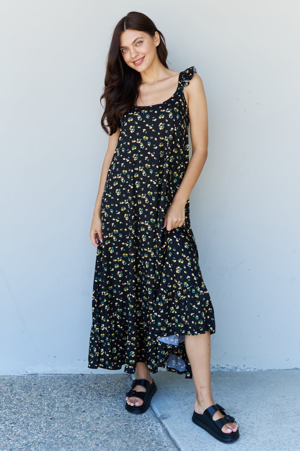 Doublju In The Garden Ruffle Floral Maxi Dress in Black Yellow Floral-Trendsi-Floral-S-[option4]-[option5]-[option6]-[option7]-[option8]-Shop-Boutique-Clothing-for-Women-Online