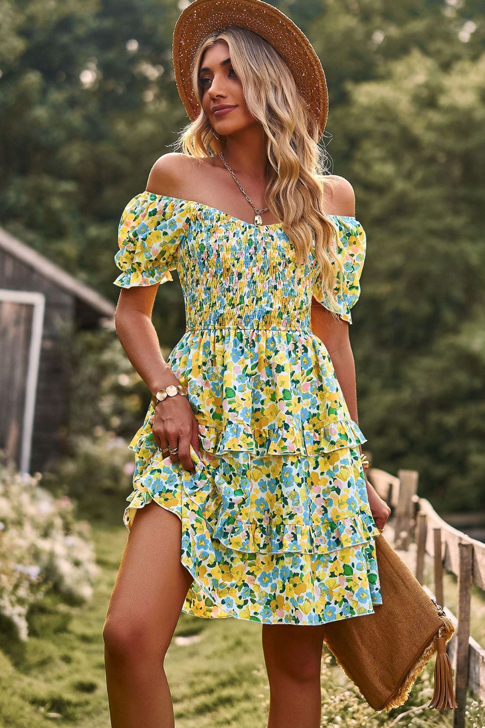 Smocked Sweetheart Neck Flounce Sleeve Mini Dress-Trendsi-Canary Yellow-S-[option4]-[option5]-[option6]-[option7]-[option8]-Shop-Boutique-Clothing-for-Women-Online