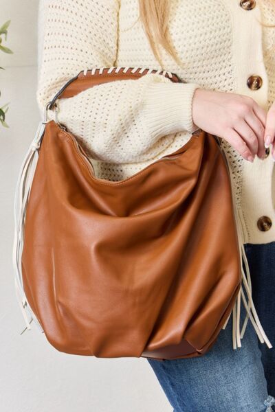 SHOMICO Fringe Detail Contrast Handbag-Trendsi-TAN-One Size-[option4]-[option5]-[option6]-[option7]-[option8]-Shop-Boutique-Clothing-for-Women-Online