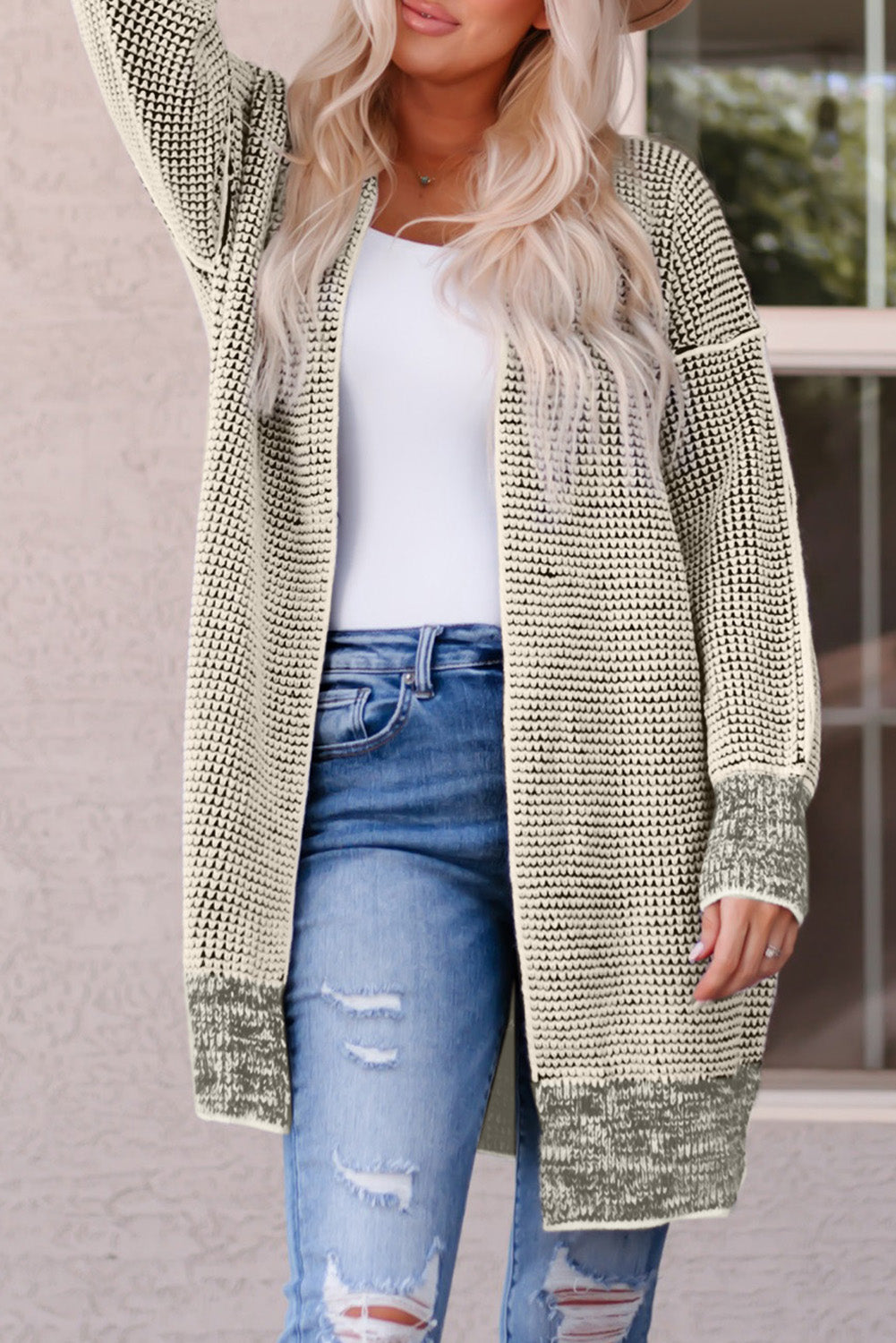 Woven Right Heathered Open Front Longline Cardigan-Trendsi-Sand-S-[option4]-[option5]-[option6]-[option7]-[option8]-Shop-Boutique-Clothing-for-Women-Online