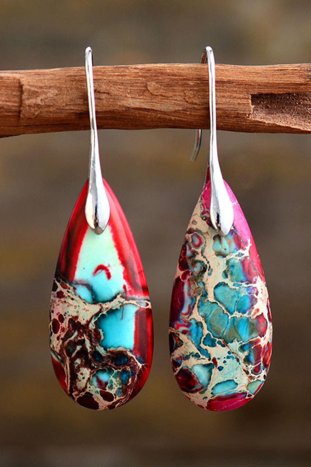 Handmade Teardrop Shape Natural Stone Dangle Earrings-Trendsi-Red-One Size-[option4]-[option5]-[option6]-[option7]-[option8]-Shop-Boutique-Clothing-for-Women-Online