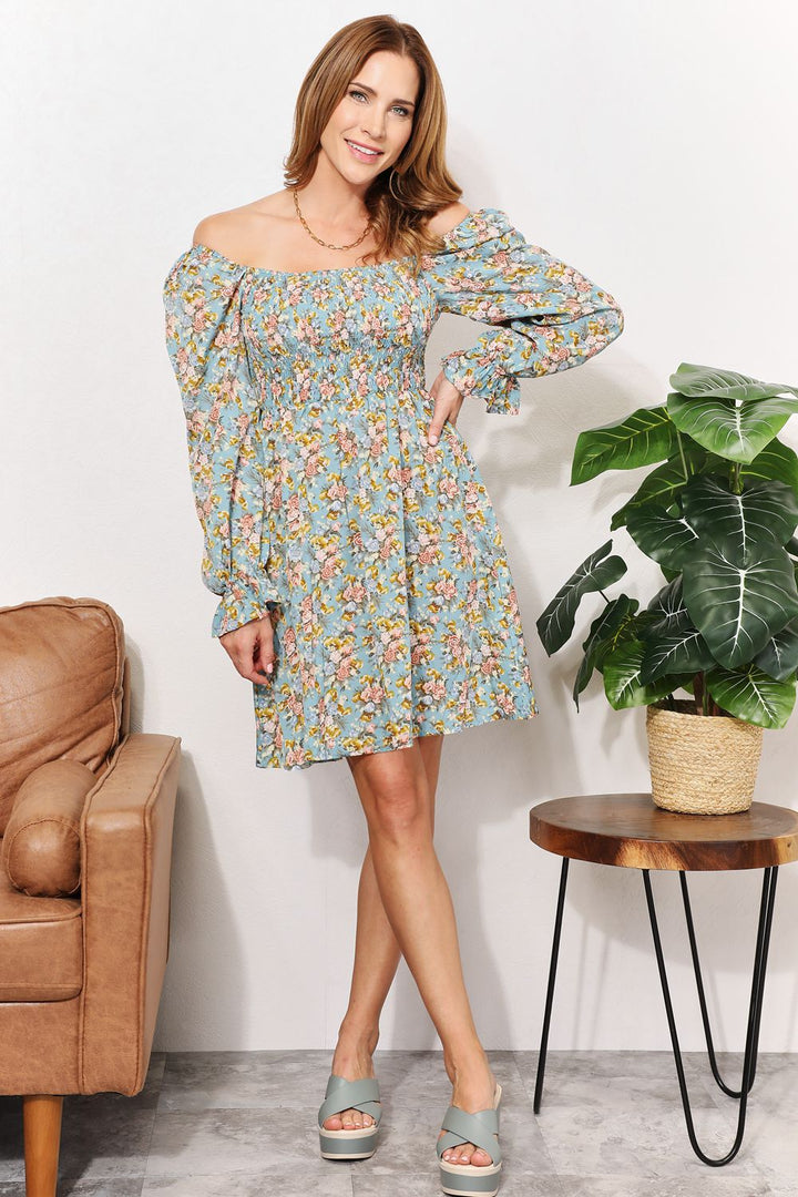 Double Take Floral Smocked Flounce Sleeve Square Neck Dress-Trendsi-[option4]-[option5]-[option6]-[option7]-[option8]-Shop-Boutique-Clothing-for-Women-Online