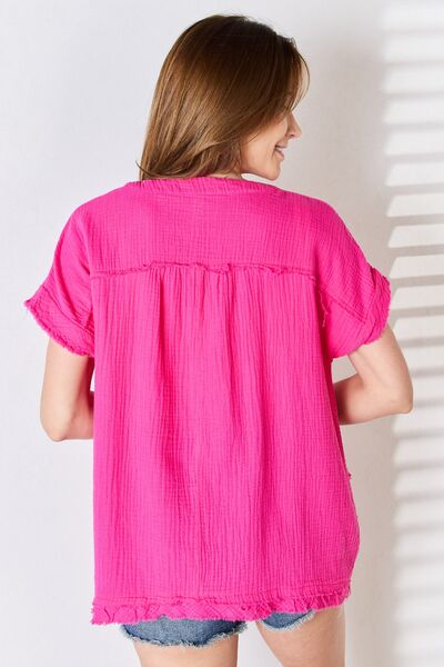 Zenana Raw Hem Short Sleeve Top-Trendsi-[option4]-[option5]-[option6]-[option7]-[option8]-Shop-Boutique-Clothing-for-Women-Online
