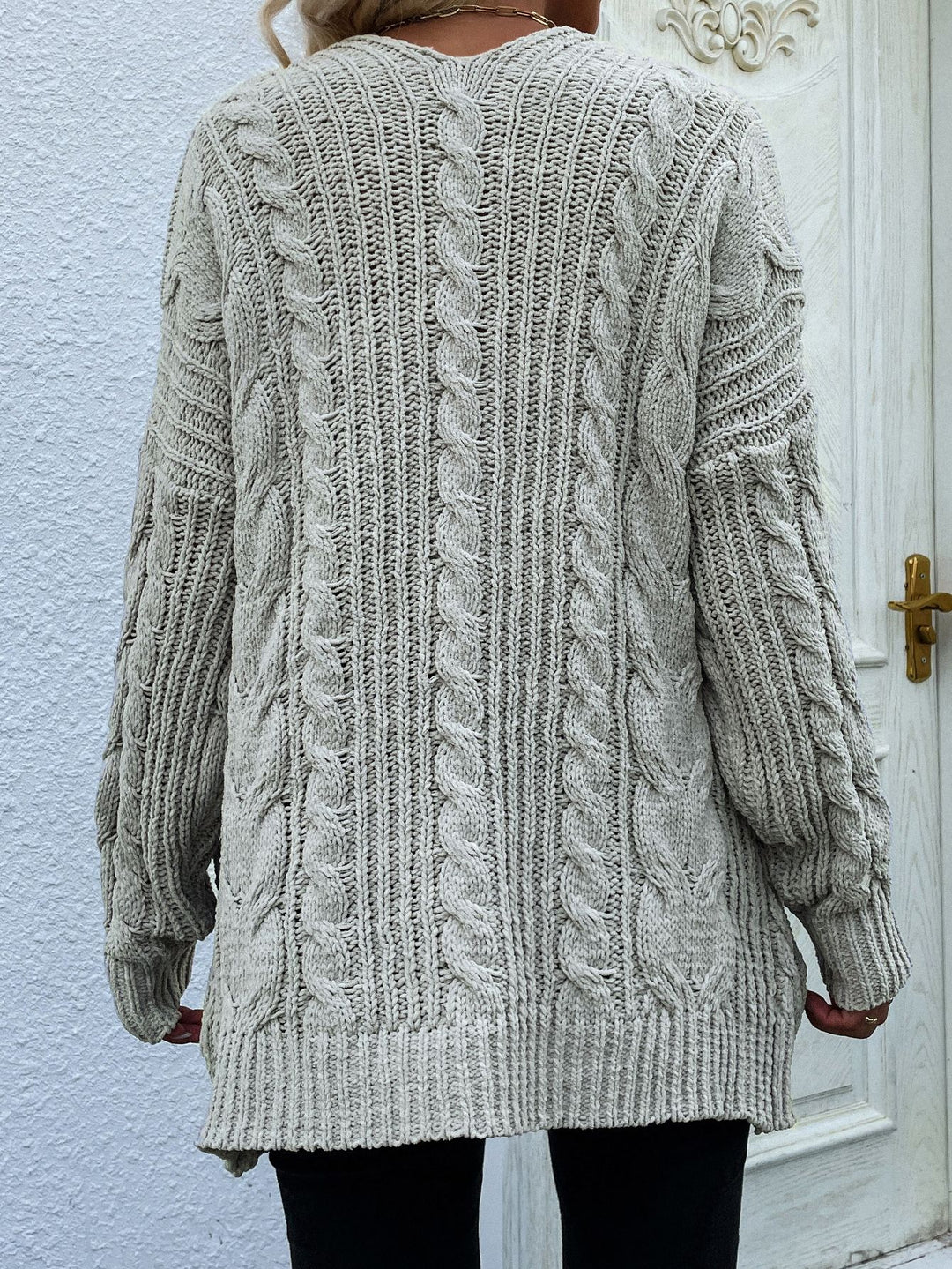 Woven Right Cable-Knit Open Front Cardigan with Front Pockets-Trendsi-[option4]-[option5]-[option6]-[option7]-[option8]-Shop-Boutique-Clothing-for-Women-Online