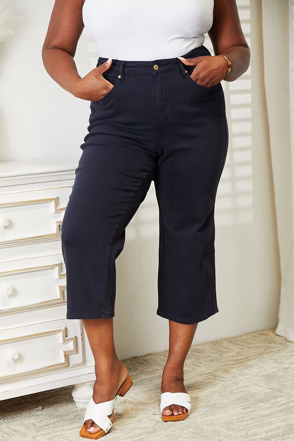 Judy Blue High Waist Tummy Control Garment Dyed Wide Cropped Jeans-Trendsi-Navy Blue-0(24)-[option4]-[option5]-[option6]-[option7]-[option8]-Shop-Boutique-Clothing-for-Women-Online