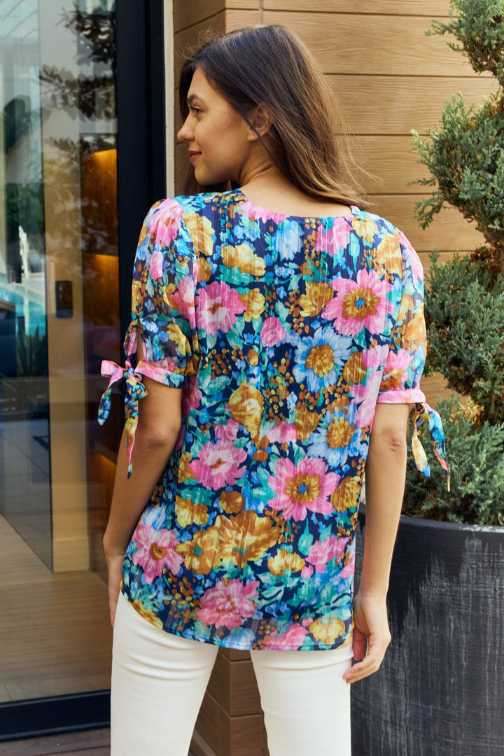 Petal Dew Floral V-Neck Tie Detail Blouse-Trendsi-[option4]-[option5]-[option6]-[option7]-[option8]-Shop-Boutique-Clothing-for-Women-Online