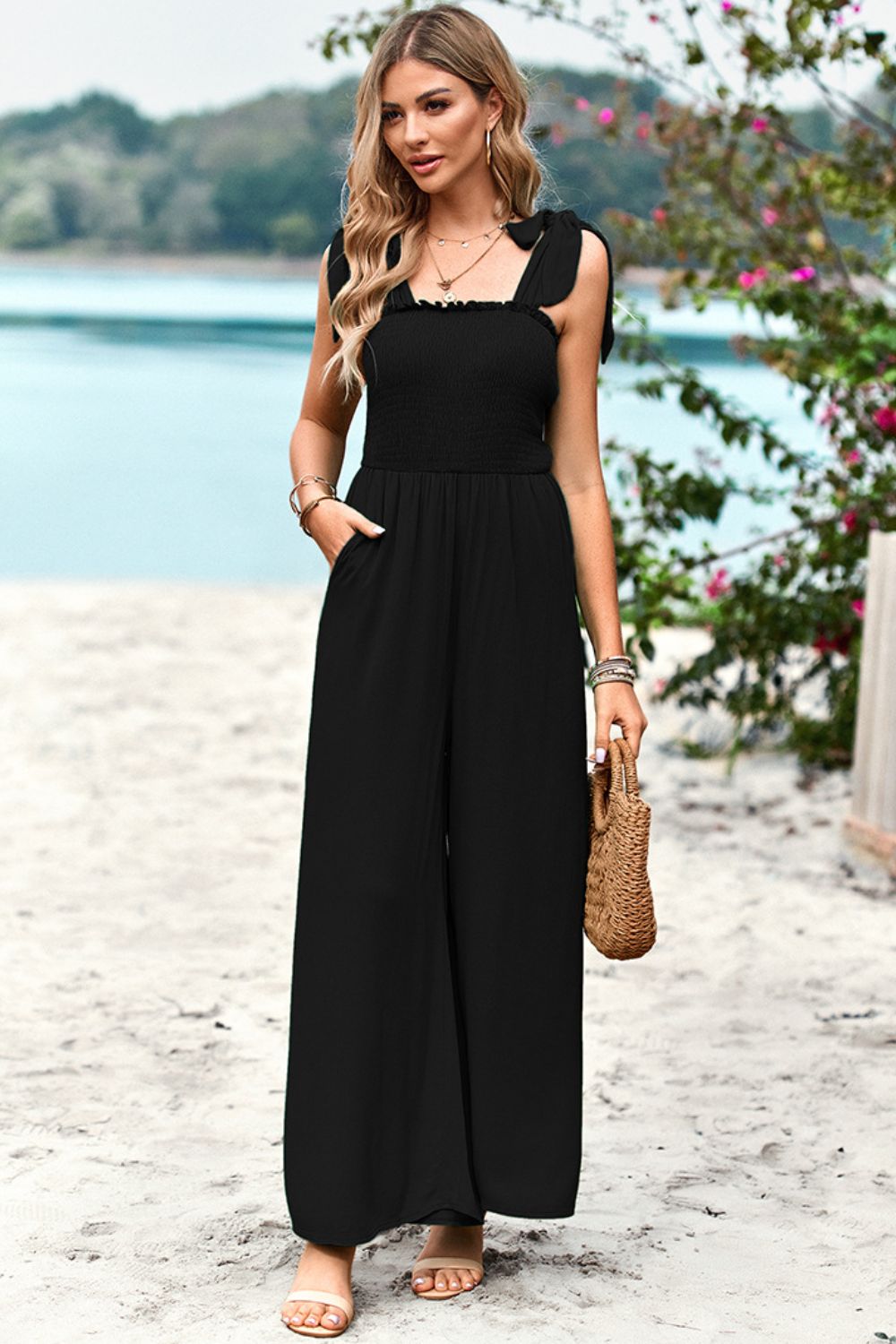 Frill Trim Tie Shoulder Wide Leg Jumpsuit with Pockets-Trendsi-[option4]-[option5]-[option6]-[option7]-[option8]-Shop-Boutique-Clothing-for-Women-Online