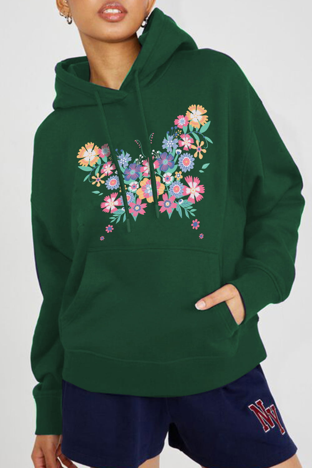 Simply Love Floral Butterfly Graphic Hoodie-Trendsi-Green-S-[option4]-[option5]-[option6]-[option7]-[option8]-Shop-Boutique-Clothing-for-Women-Online