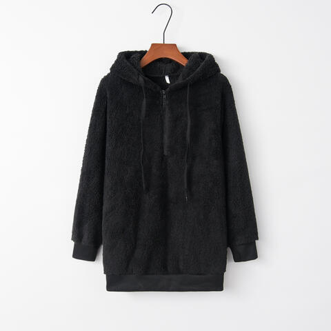 Quarter-Zip Drawstring Teddy Hoodie-Trendsi-[option4]-[option5]-[option6]-[option7]-[option8]-Shop-Boutique-Clothing-for-Women-Online