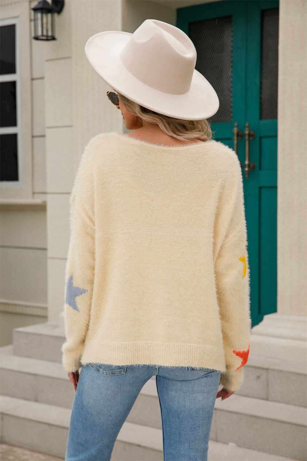 Star Pattern Round Neck Fuzzy Sweater-Trendsi-[option4]-[option5]-[option6]-[option7]-[option8]-Shop-Boutique-Clothing-for-Women-Online