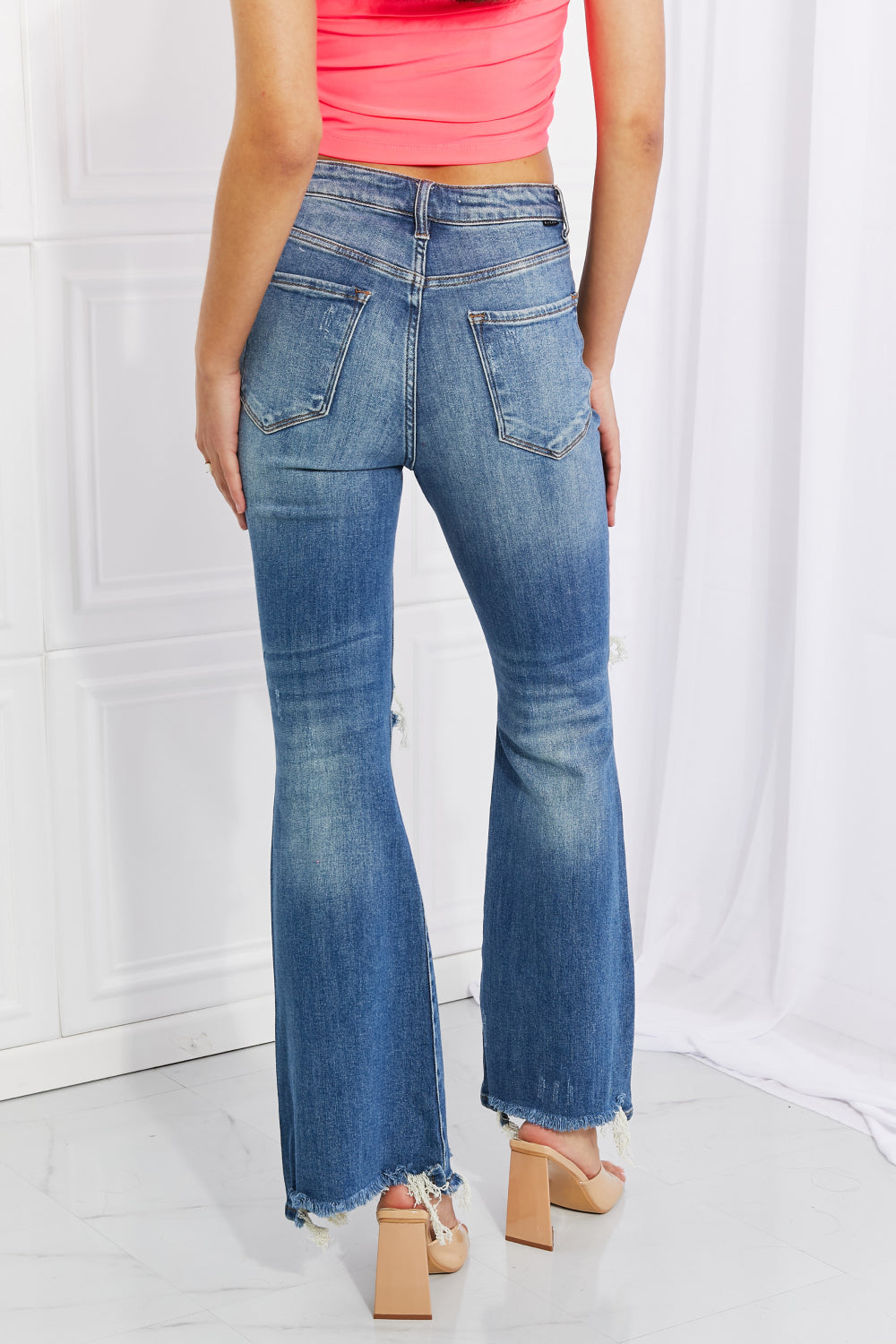 RISEN Hazel High Rise Distressed Flare Jeans-Trendsi-[option4]-[option5]-[option6]-[option7]-[option8]-Shop-Boutique-Clothing-for-Women-Online