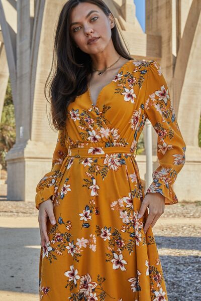 Double Take Floral Tie Back Flounce Sleeve Dress-Trendsi-[option4]-[option5]-[option6]-[option7]-[option8]-Shop-Boutique-Clothing-for-Women-Online