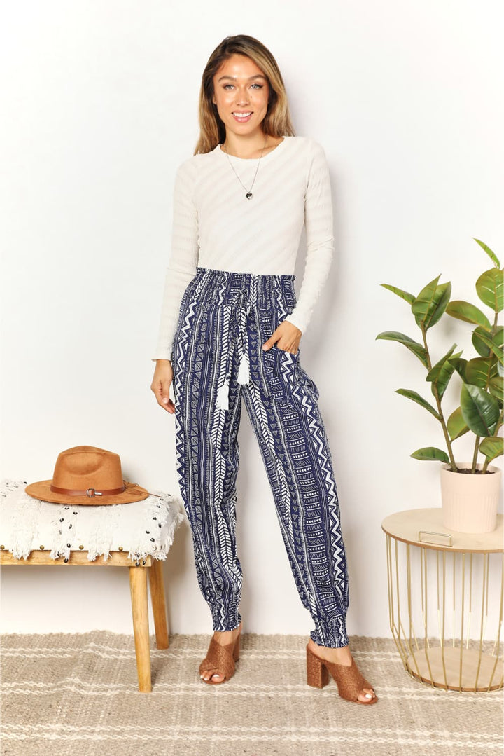 Double Take Geometric Print Tassel High-Rise Pants-Trendsi-[option4]-[option5]-[option6]-[option7]-[option8]-Shop-Boutique-Clothing-for-Women-Online