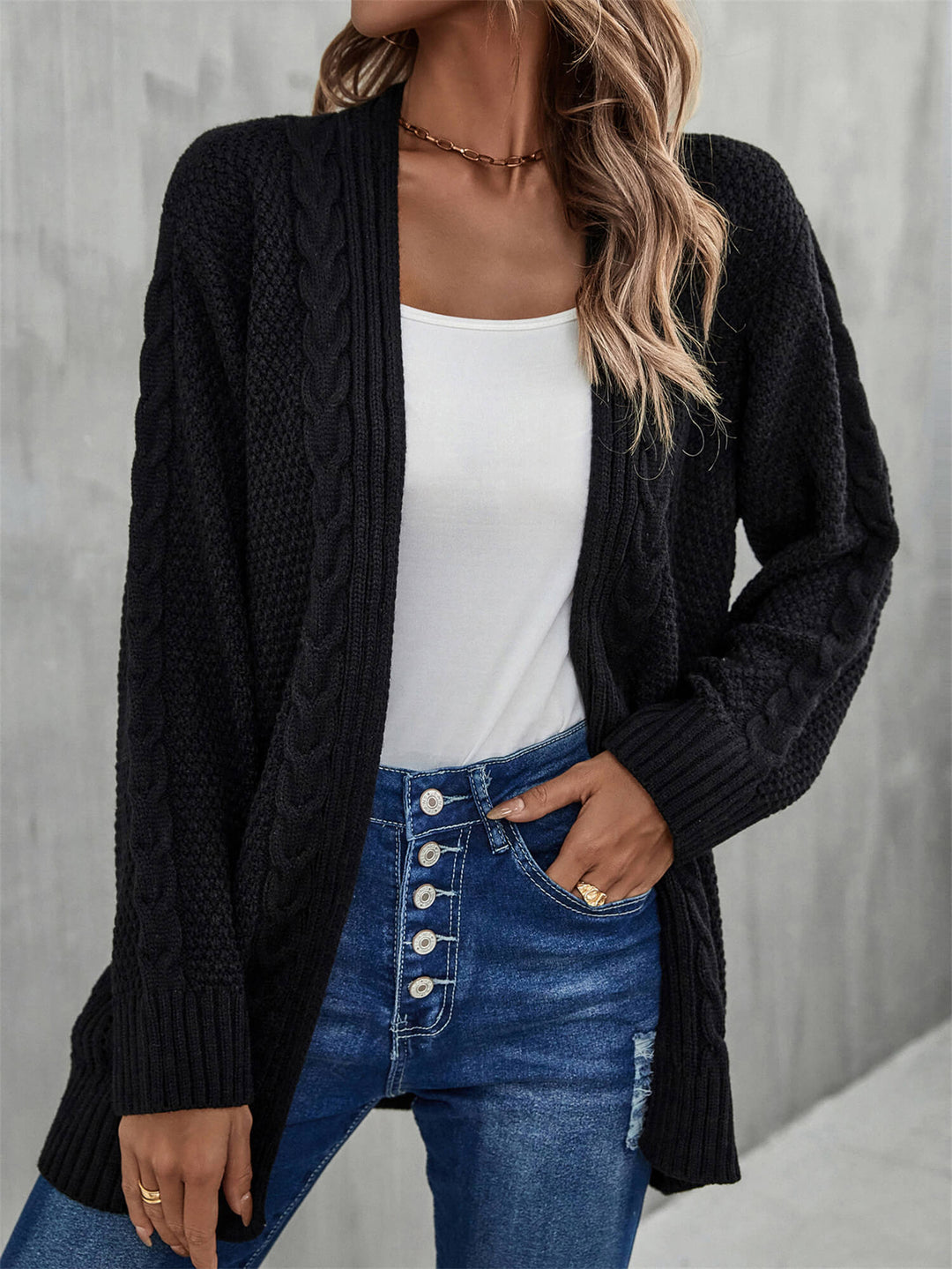 Warm Fall Mixed Knit Open Front Longline Cardigan-Trendsi-Black-S-[option4]-[option5]-[option6]-[option7]-[option8]-Shop-Boutique-Clothing-for-Women-Online