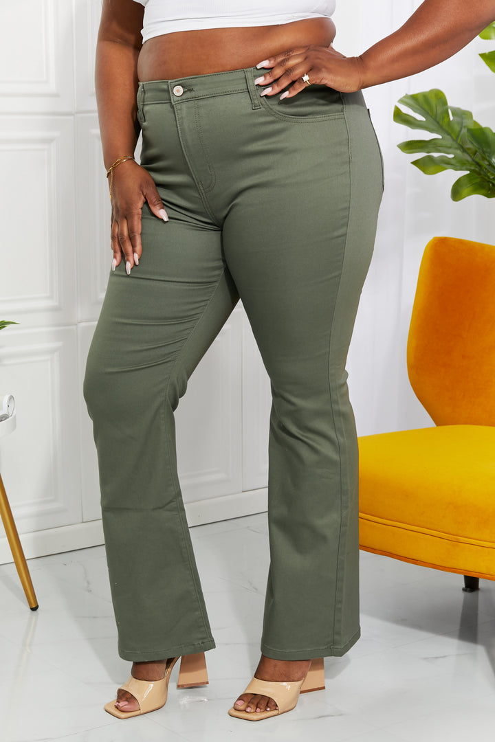 Zenana Clementine High-Rise Bootcut Jeans in Olive-Trendsi-[option4]-[option5]-[option6]-[option7]-[option8]-Shop-Boutique-Clothing-for-Women-Online