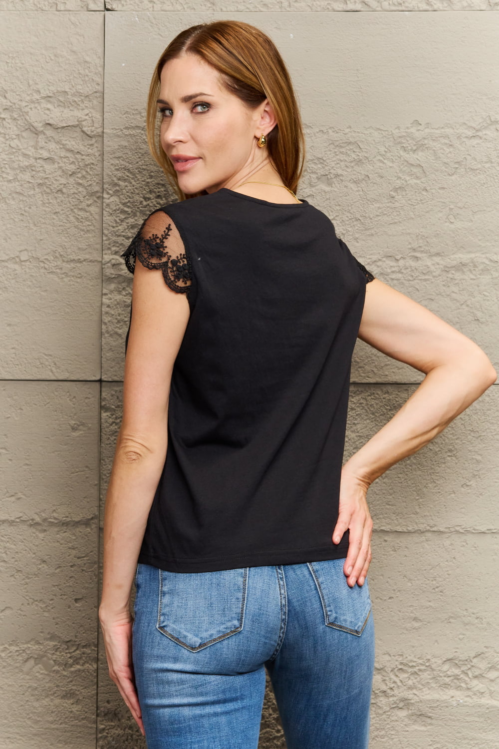 Lace Trim Cap Sleeve Blouse-Trendsi-[option4]-[option5]-[option6]-[option7]-[option8]-Shop-Boutique-Clothing-for-Women-Online