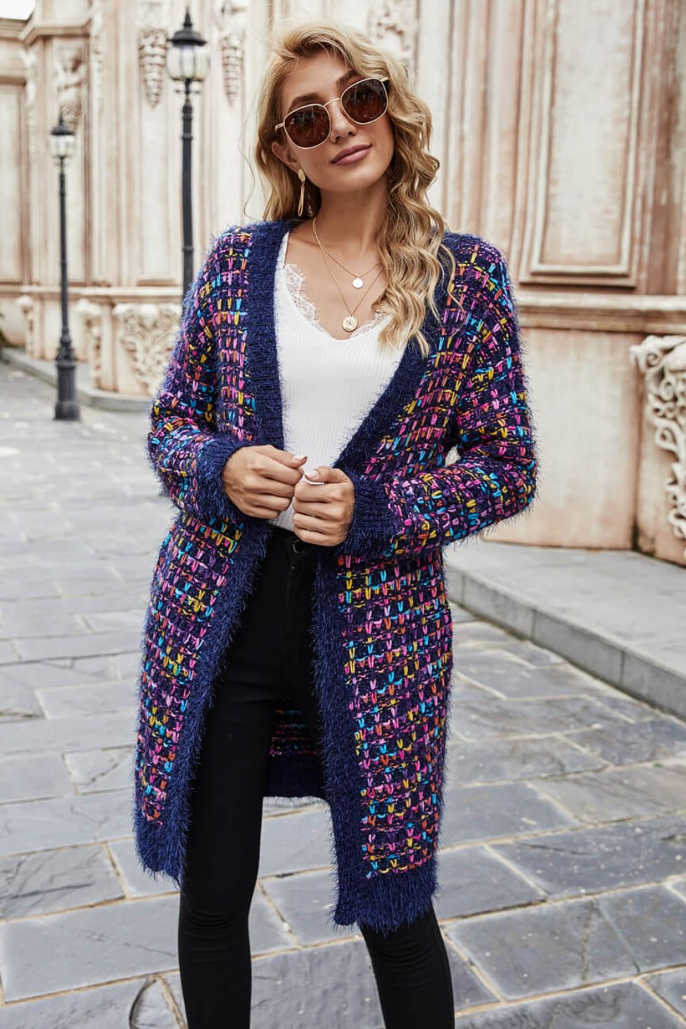 Multicolored Ribbed Trim Open Front Cardigan with Pockets-Trendsi-[option4]-[option5]-[option6]-[option7]-[option8]-Shop-Boutique-Clothing-for-Women-Online