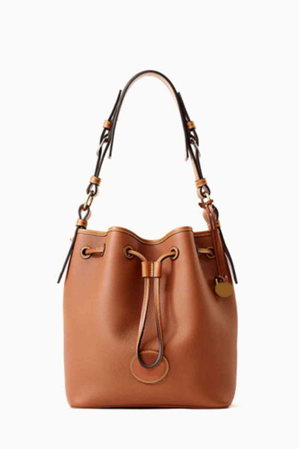 Sedona Vegan Leather Drawstring Bucket Bag-Trendsi-Caramel-One Size-[option4]-[option5]-[option6]-[option7]-[option8]-Shop-Boutique-Clothing-for-Women-Online