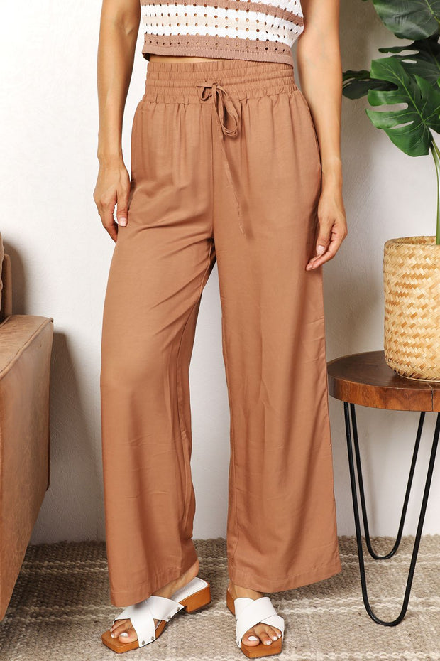 Double Take Drawstring Smocked Waist Wide Leg Pants-Trendsi-[option4]-[option5]-[option6]-[option7]-[option8]-Shop-Boutique-Clothing-for-Women-Online