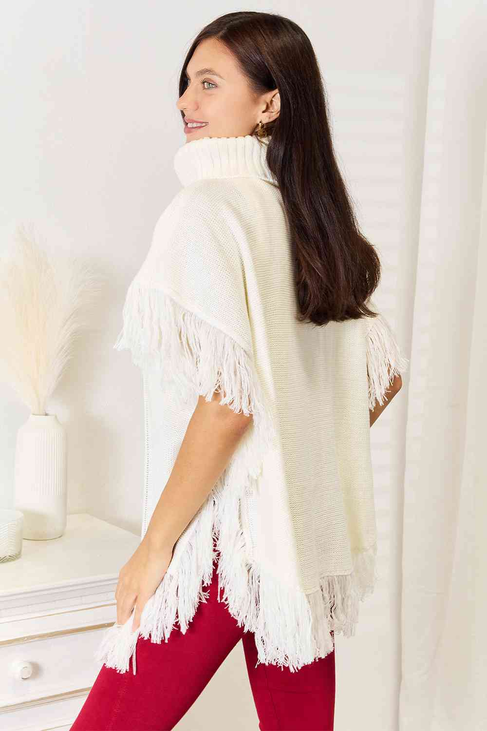 Justin Taylor Turtle Neck Fringe Poncho-Trendsi-Ivory-One Size-[option4]-[option5]-[option6]-[option7]-[option8]-Shop-Boutique-Clothing-for-Women-Online