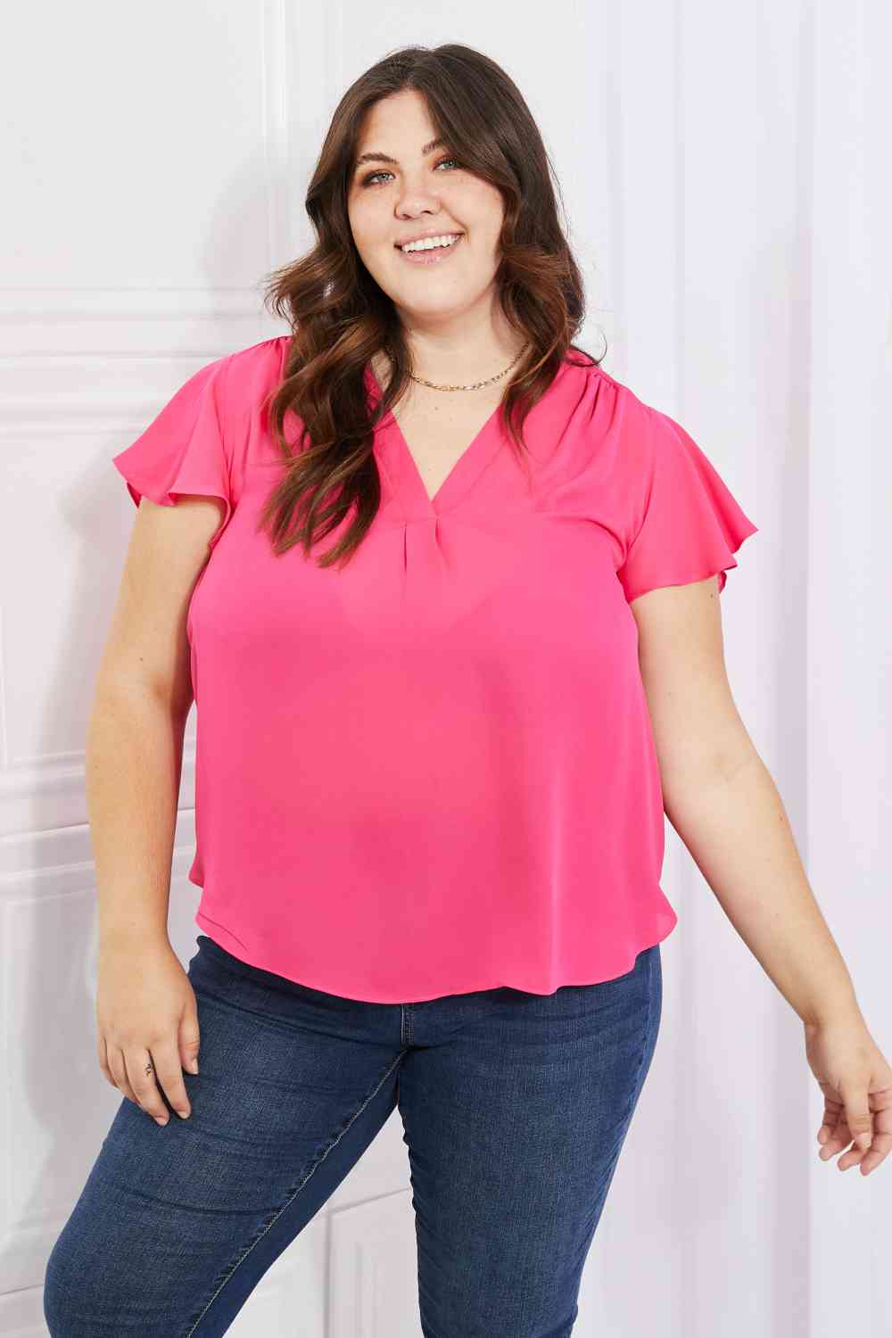 Sew In Love Just For You Full Size Short Ruffled Sleeve Length Top in Hot Pink-Trendsi-Hot Pink-S-[option4]-[option5]-[option6]-[option7]-[option8]-Shop-Boutique-Clothing-for-Women-Online