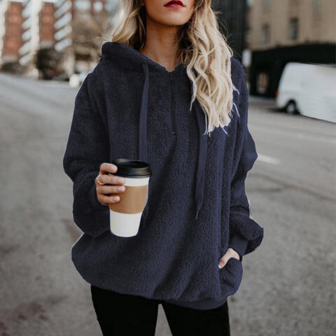 Quarter-Zip Drawstring Teddy Hoodie-Trendsi-Navy-S-[option4]-[option5]-[option6]-[option7]-[option8]-Shop-Boutique-Clothing-for-Women-Online