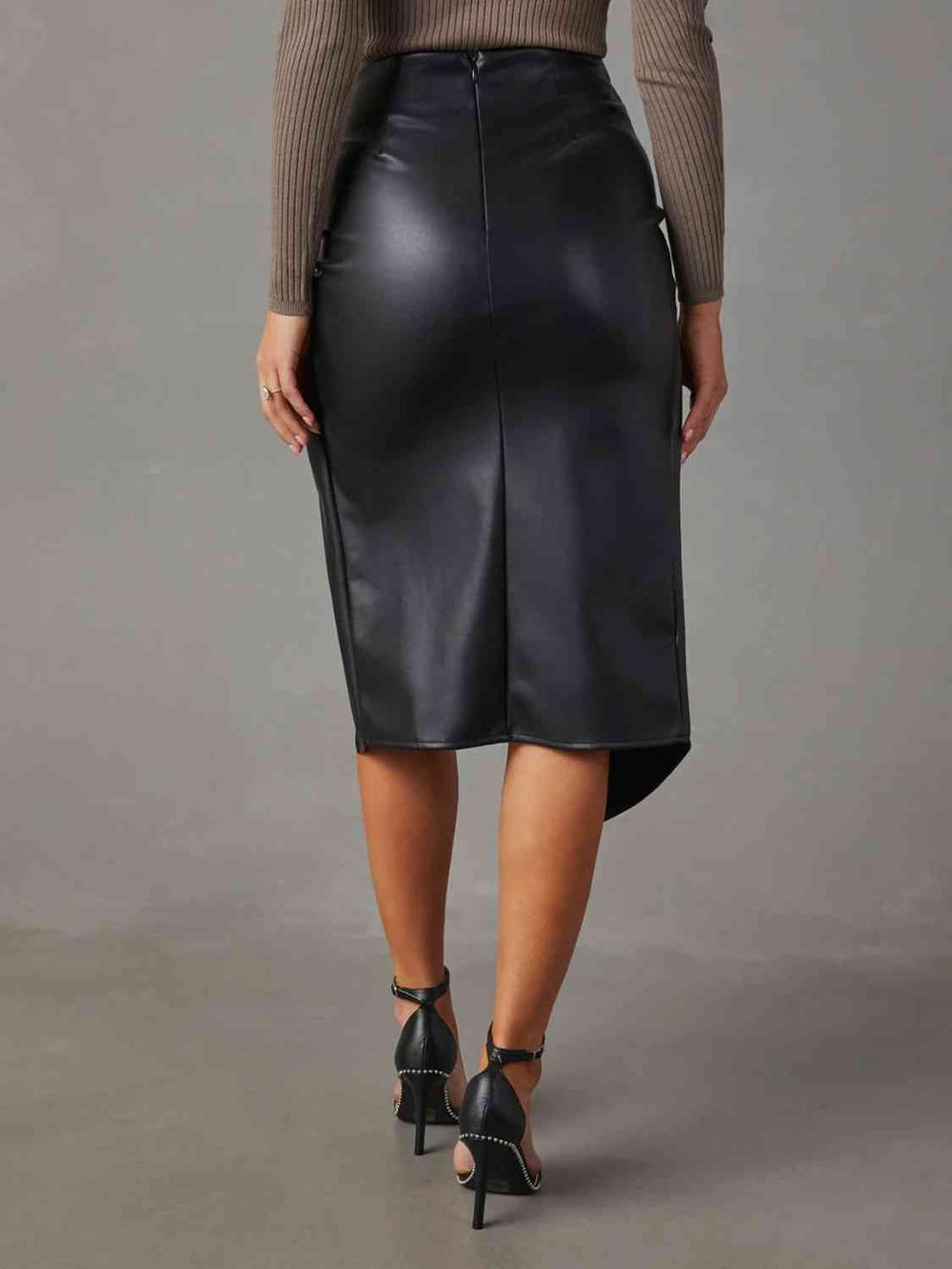 Vegan Leather Twist Detail High Waist Skirt-Trendsi-[option4]-[option5]-[option6]-[option7]-[option8]-Shop-Boutique-Clothing-for-Women-Online