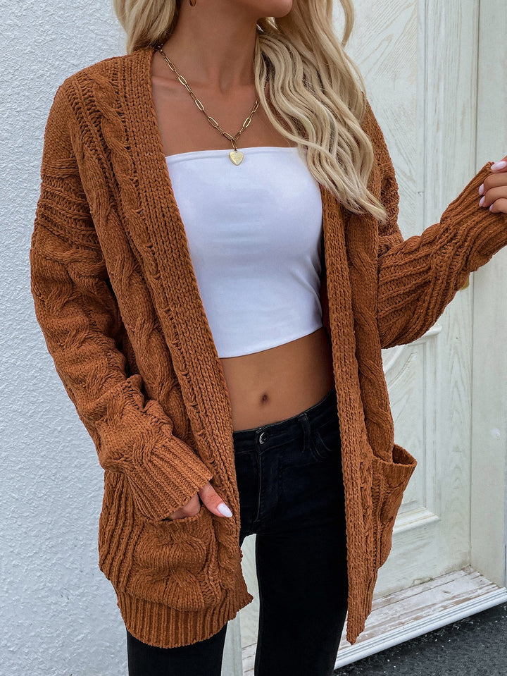 Woven Right Cable-Knit Open Front Cardigan with Front Pockets-Trendsi-[option4]-[option5]-[option6]-[option7]-[option8]-Shop-Boutique-Clothing-for-Women-Online