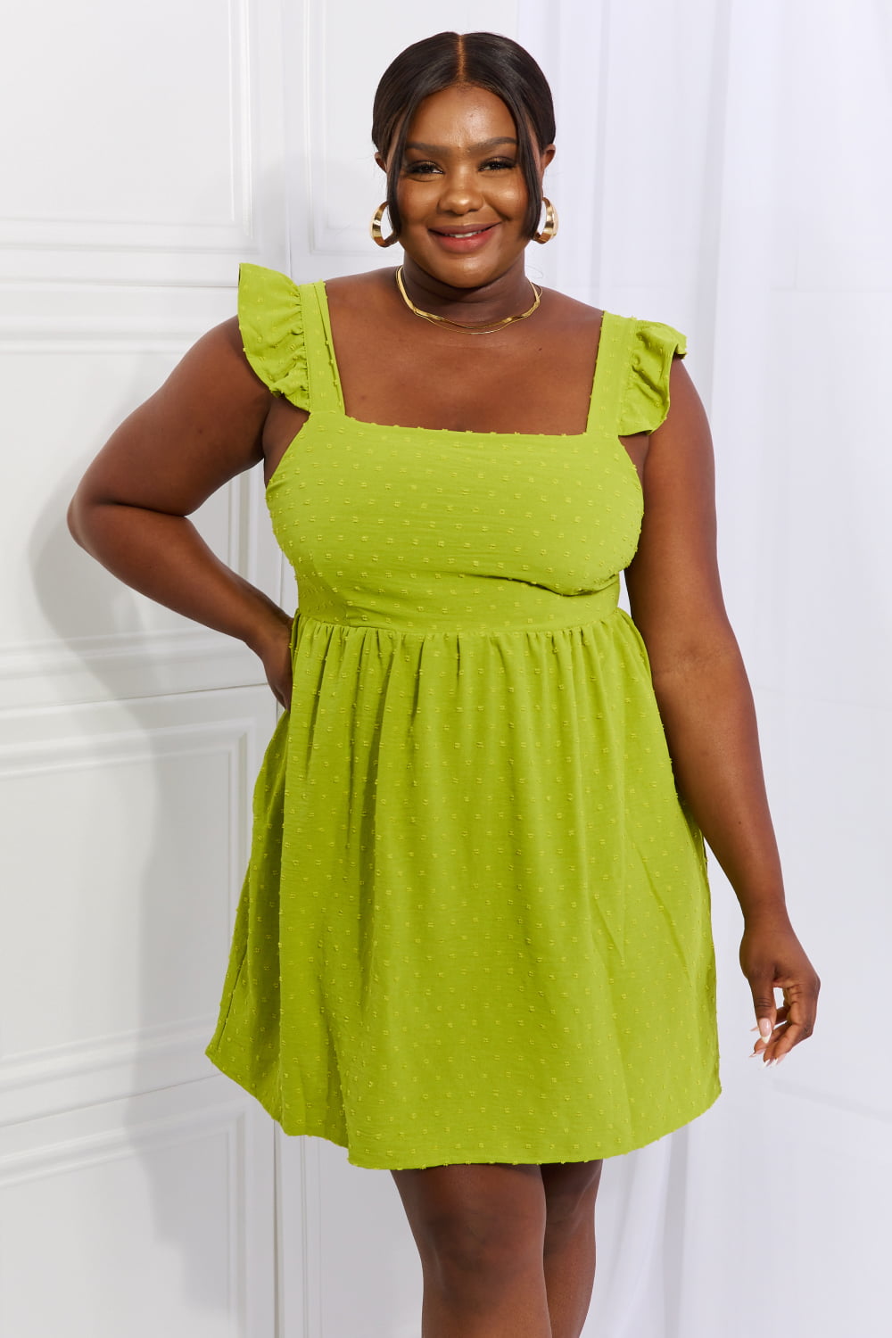 Culture Code Sunny Days Empire Line Ruffle Sleeve Dress in Lime-Trendsi-Lime-S-[option4]-[option5]-[option6]-[option7]-[option8]-Shop-Boutique-Clothing-for-Women-Online