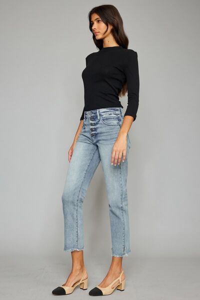 Kancan High Waist Button Fly Raw Hem Cropped Straight Jeans-Trendsi-[option4]-[option5]-[option6]-[option7]-[option8]-Shop-Boutique-Clothing-for-Women-Online