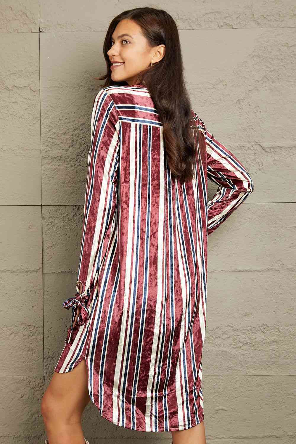 e.Luna Stripe Velvet Dress with Pockets-Trendsi-[option4]-[option5]-[option6]-[option7]-[option8]-Shop-Boutique-Clothing-for-Women-Online