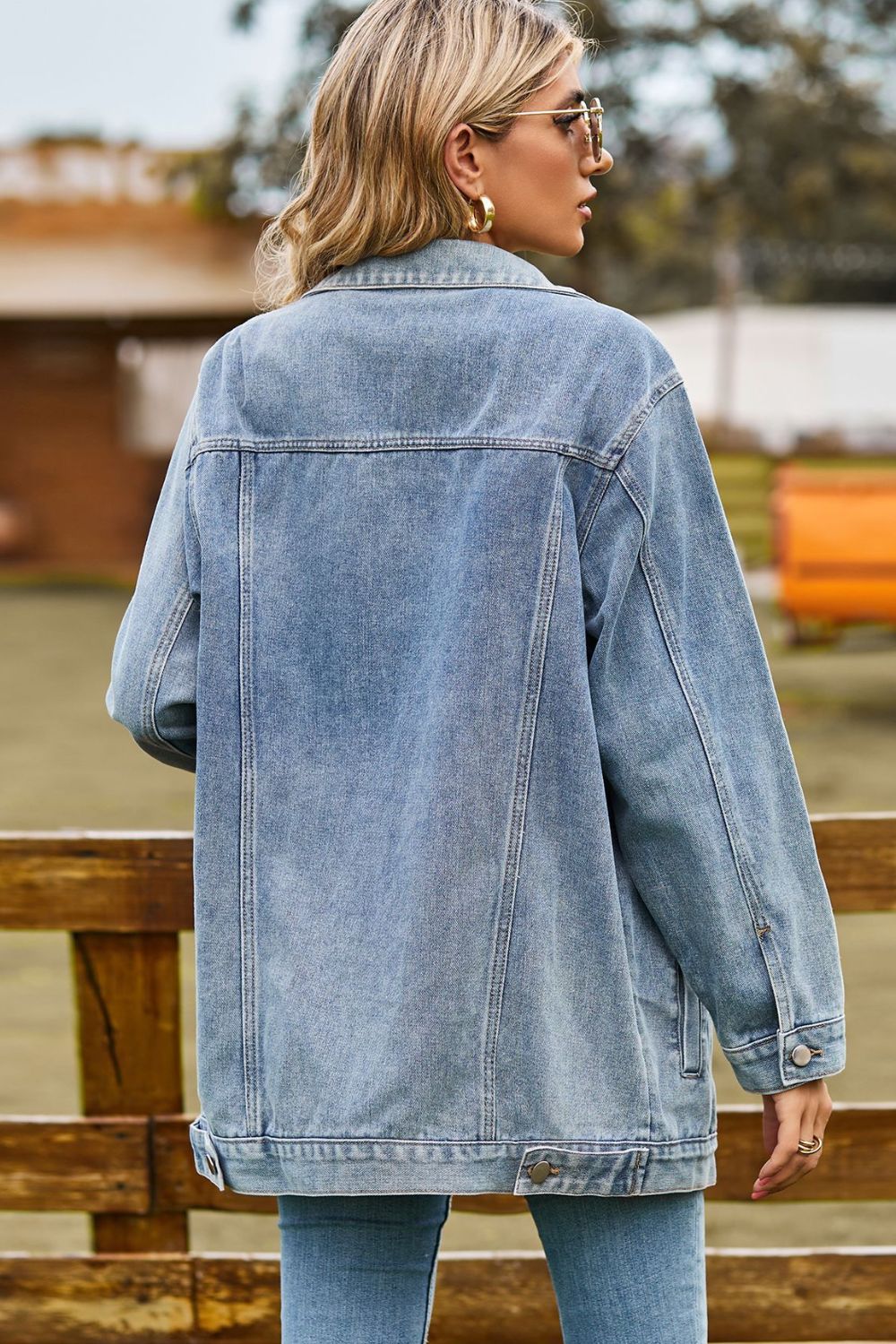 Buttoned Collared Neck Denim Jacket with Pockets-Trendsi-[option4]-[option5]-[option6]-[option7]-[option8]-Shop-Boutique-Clothing-for-Women-Online