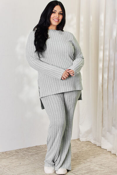 Basic Bae Ribbed High-Low Top and Wide Leg Pants Set-Trendsi-[option4]-[option5]-[option6]-[option7]-[option8]-Shop-Boutique-Clothing-for-Women-Online