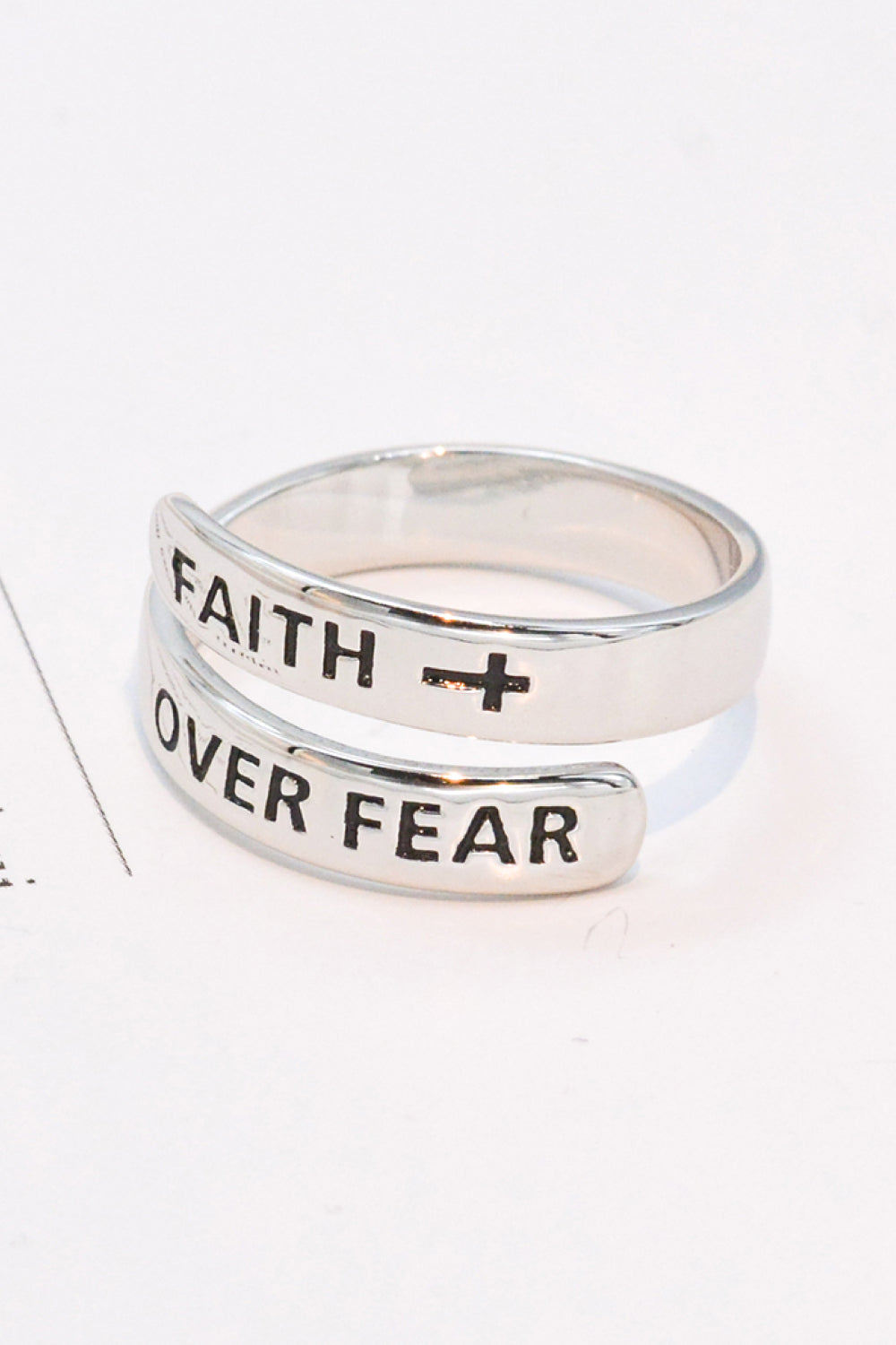 925 Sterling Silver FAITH OVER FEAR Bypass Ring-Trendsi-[option4]-[option5]-[option6]-[option7]-[option8]-Shop-Boutique-Clothing-for-Women-Online