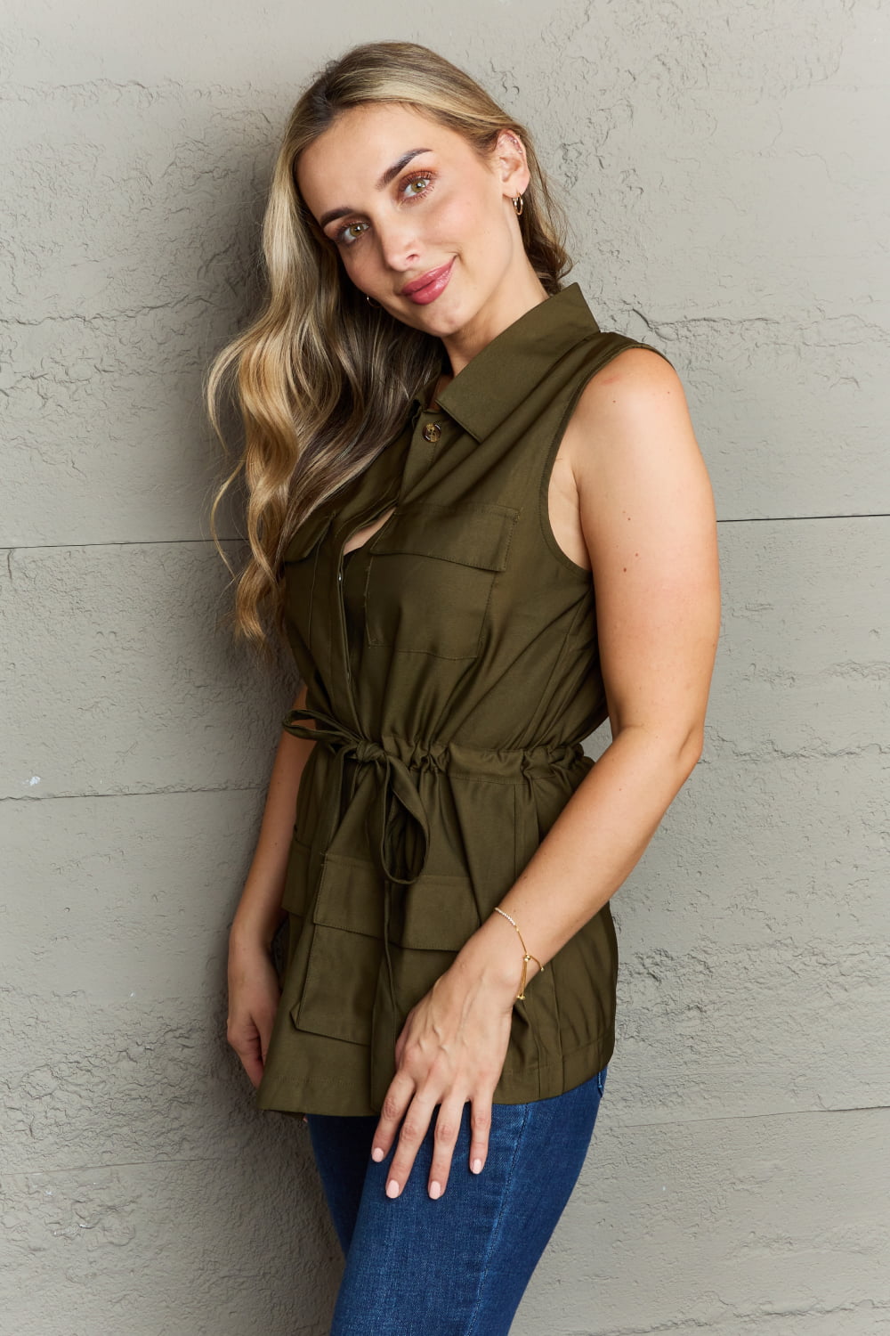 Ninexis Follow The Light Sleeveless Collared Button Down Top-Trendsi-[option4]-[option5]-[option6]-[option7]-[option8]-Shop-Boutique-Clothing-for-Women-Online