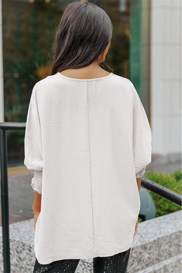 Round Neck Dolman Sleeve Textured Blouse-Trendsi-[option4]-[option5]-[option6]-[option7]-[option8]-Shop-Boutique-Clothing-for-Women-Online
