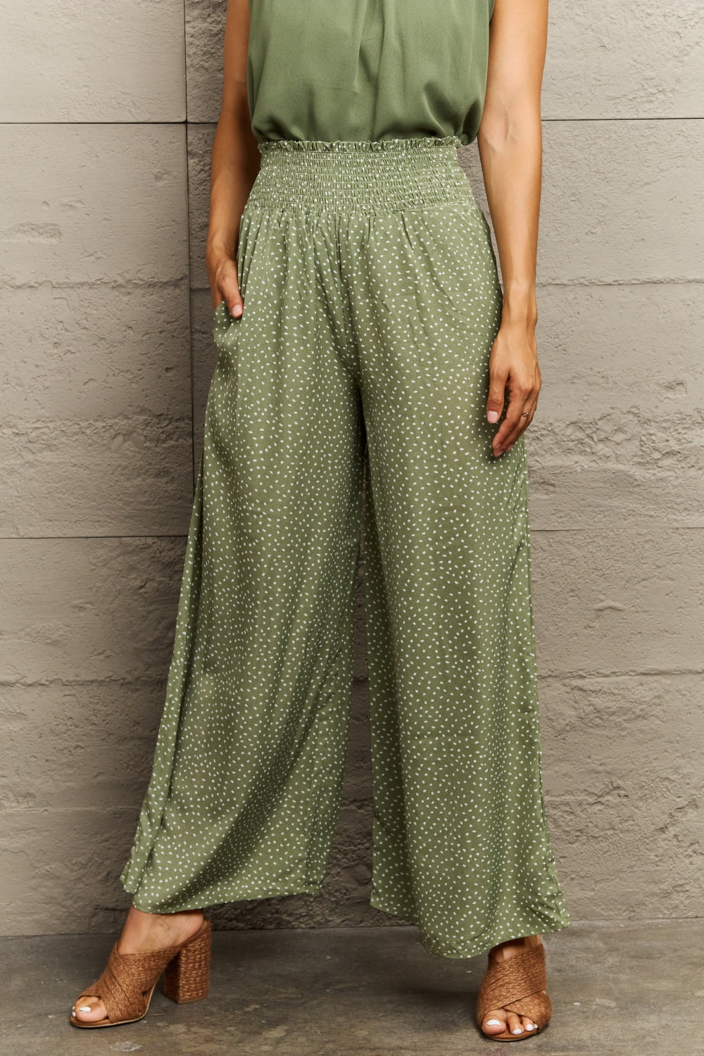 Smocked Waist Wide Leg Polka Dot Long Pants-Trendsi-Matcha Green-S-[option4]-[option5]-[option6]-[option7]-[option8]-Shop-Boutique-Clothing-for-Women-Online