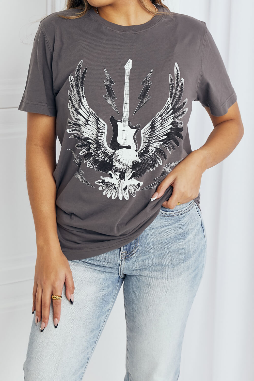 Guitar Eagle Graphic Tee Shirt-Trendsi-Charcoal-S-[option4]-[option5]-[option6]-[option7]-[option8]-Shop-Boutique-Clothing-for-Women-Online