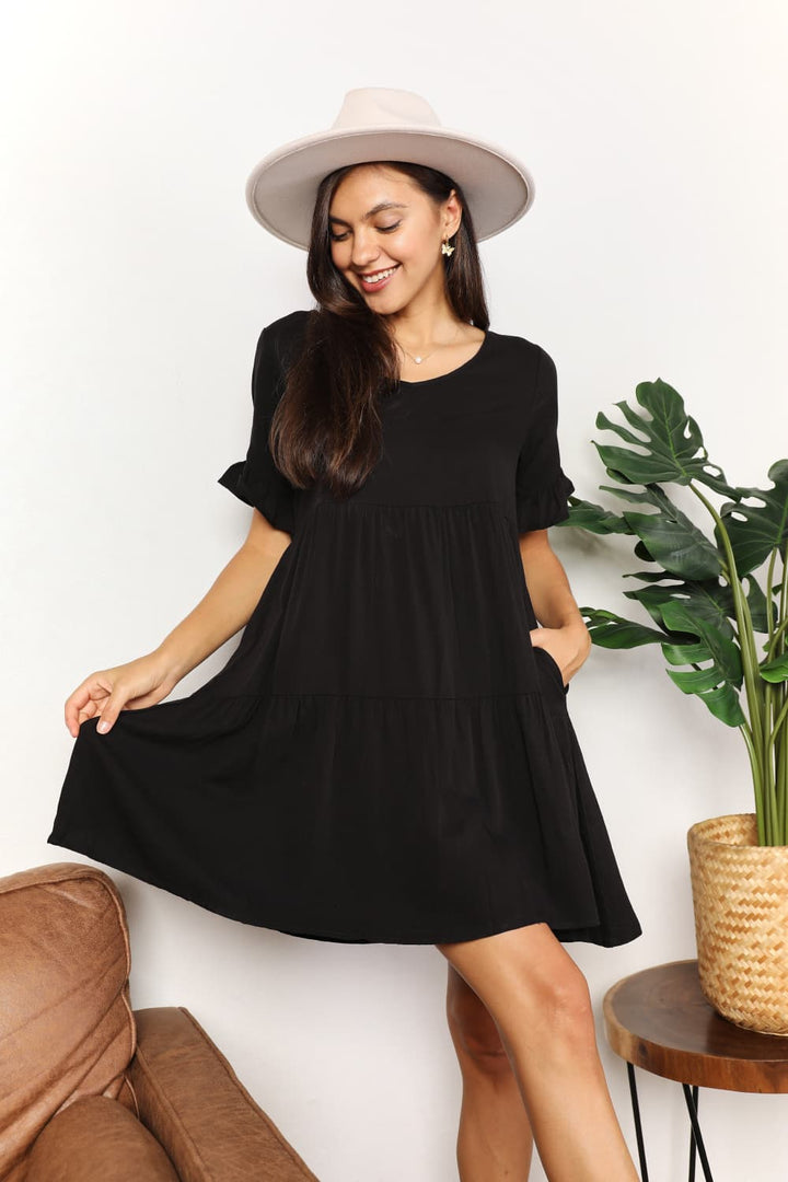 Double Take V-Neck Flounce Sleeve Tiered Dress-Trendsi-[option4]-[option5]-[option6]-[option7]-[option8]-Shop-Boutique-Clothing-for-Women-Online