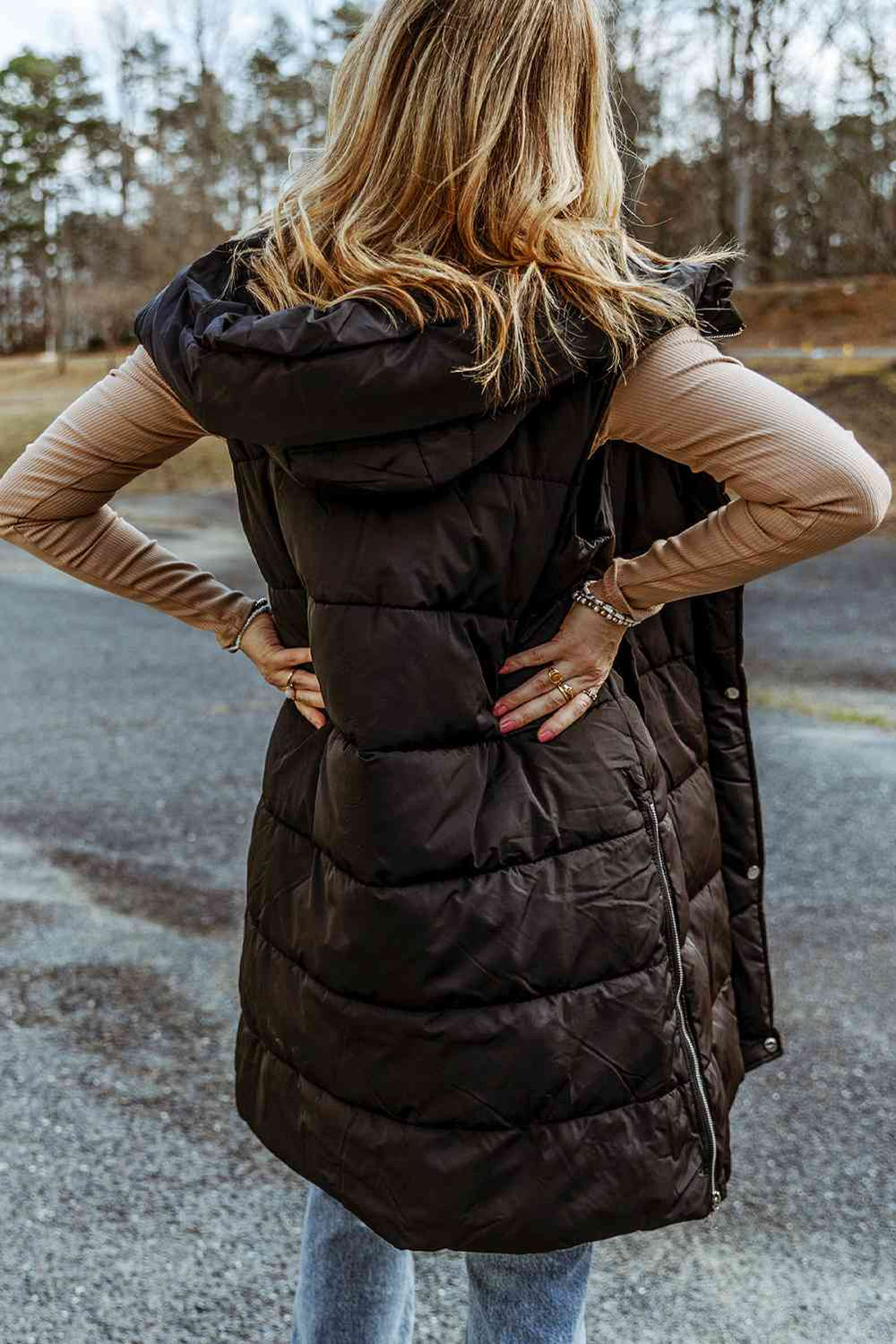 Longline Hooded Sleeveless Puffer Vest-Trendsi-[option4]-[option5]-[option6]-[option7]-[option8]-Shop-Boutique-Clothing-for-Women-Online